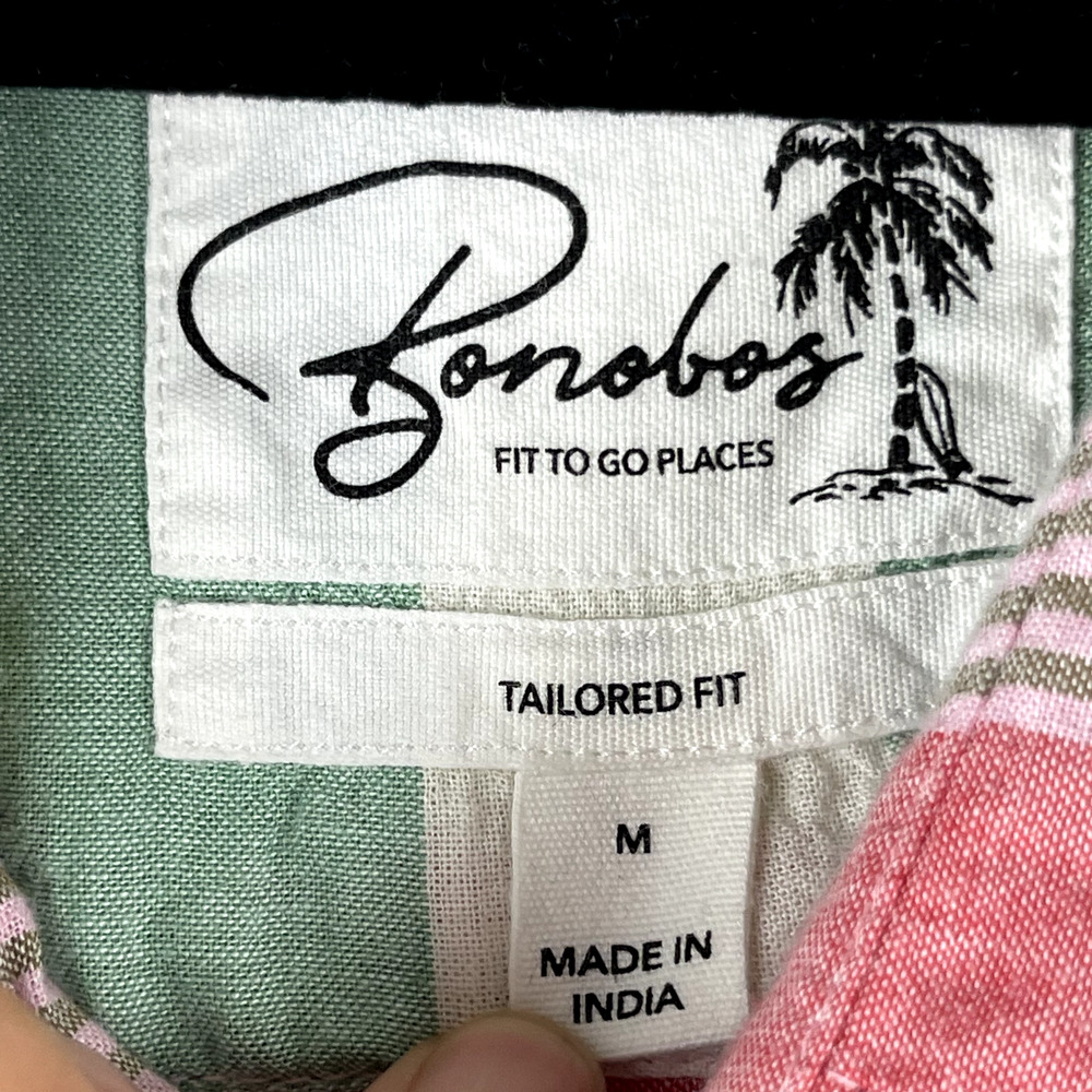Bonobos Fit To Go Places Tailored Fit Shirt Mens Medium Pink Green Striped - Picture 4 of 11